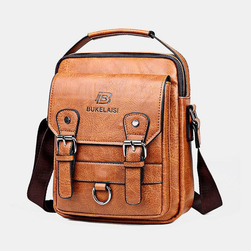 Mænd Imiteret Læder Multi-lomme Anti-tyveri Multi-layers Vandtæt Business Crossbody Taske