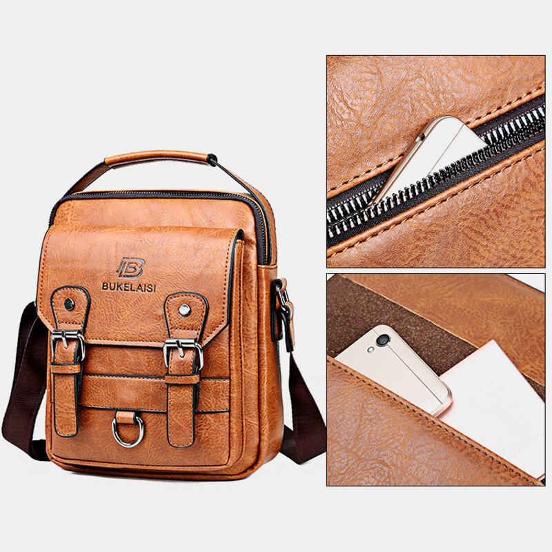 Mænd Imiteret Læder Multi-lomme Anti-tyveri Multi-layers Vandtæt Business Crossbody Taske