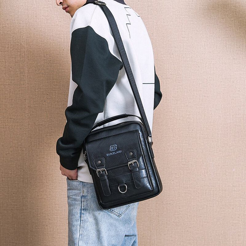 Mænd Imiteret Læder Multi-lomme Anti-tyveri Multi-layers Vandtæt Business Crossbody Taske