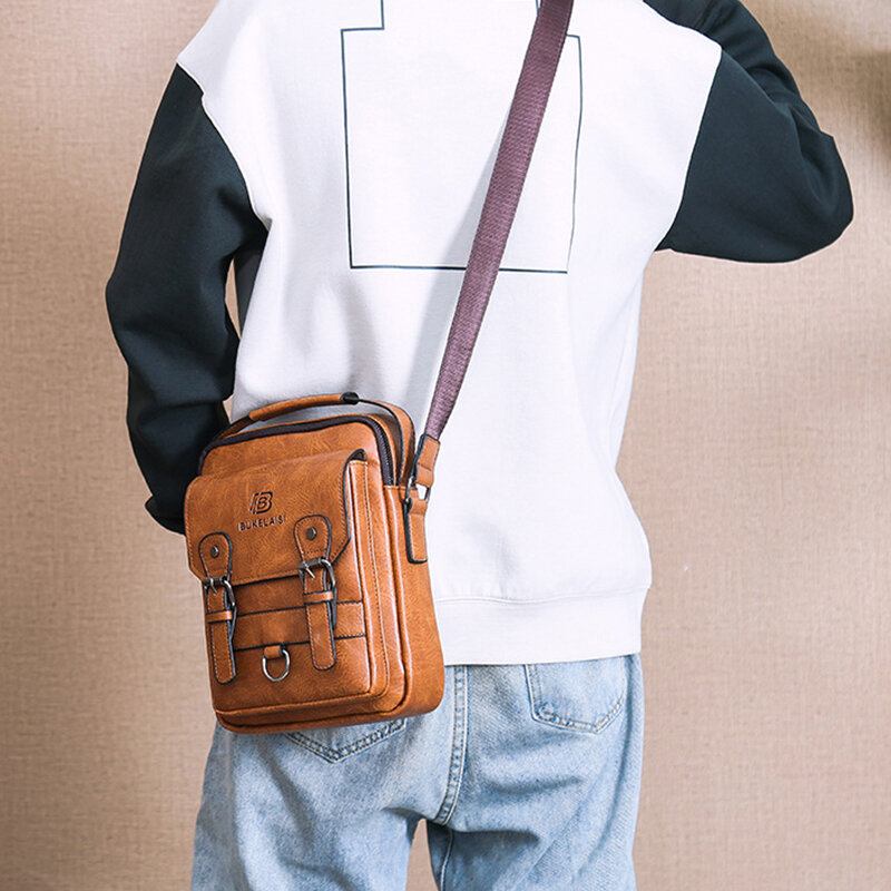 Mænd Imiteret Læder Multi-lomme Anti-tyveri Multi-layers Vandtæt Business Crossbody Taske