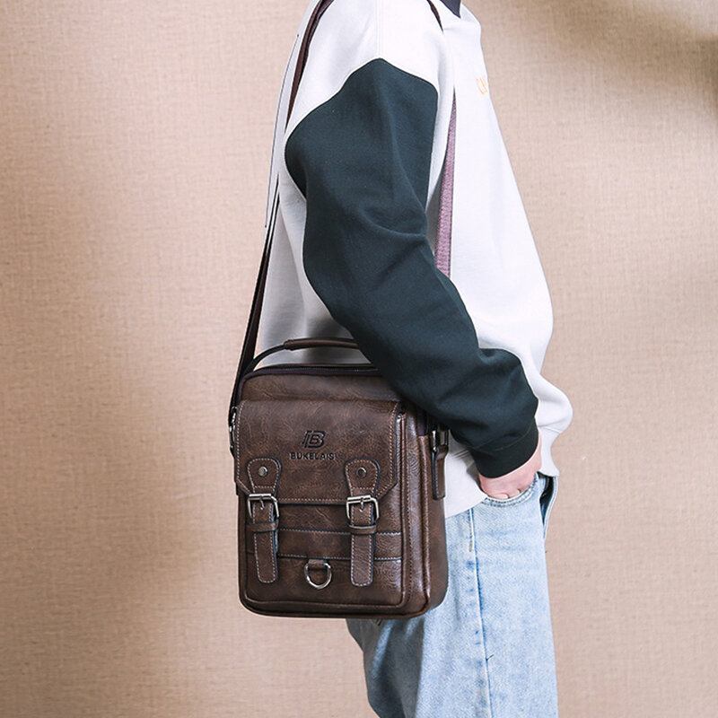 Mænd Imiteret Læder Multi-lomme Anti-tyveri Multi-layers Vandtæt Business Crossbody Taske