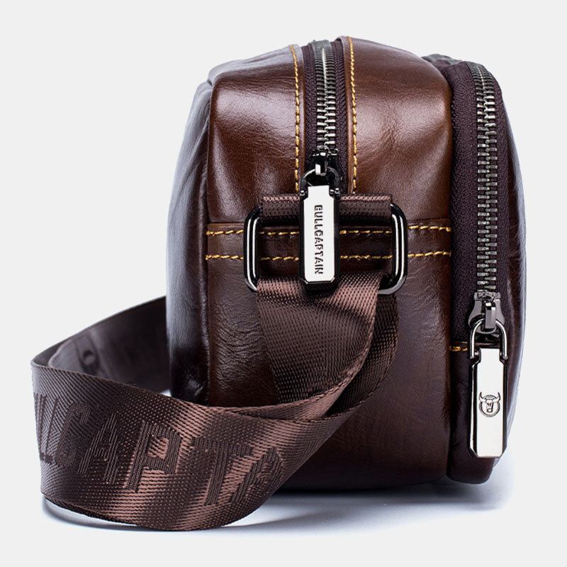 Mænd Koskind Multifunktionel Stor Kapacitet Front Lynlås Lomme Crossbody Tasker Skuldertaske Messenger Bag