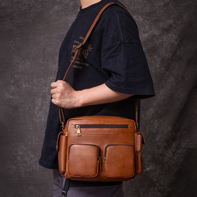 Mænd Kunstlæder Multi-rums Crossbody Taske Med Stor Kapacitet Business Casual Lynlås Skulder Messenger Bag