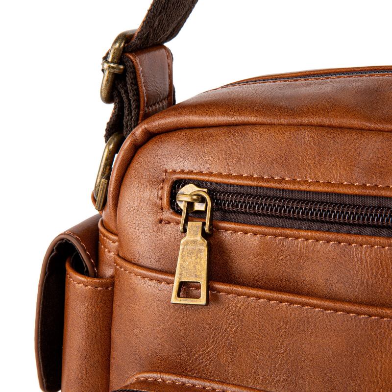 Mænd Kunstlæder Multi-rums Crossbody Taske Med Stor Kapacitet Business Casual Lynlås Skulder Messenger Bag