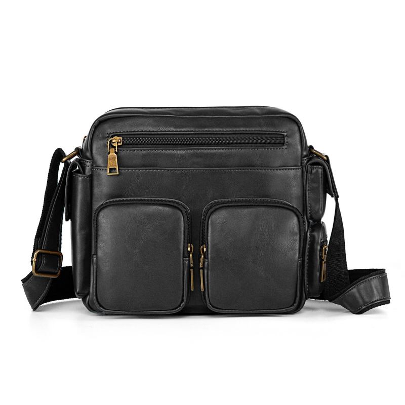 Mænd Kunstlæder Multi-rums Crossbody Taske Med Stor Kapacitet Business Casual Lynlås Skulder Messenger Bag