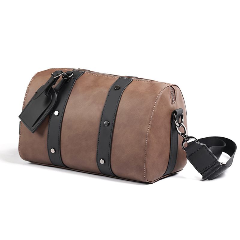 Mænd Kunstlæder Stor Kapacitet Farve-match Crossbody Taske Patchwork Cylinder Skuldertaske Messenger Bag