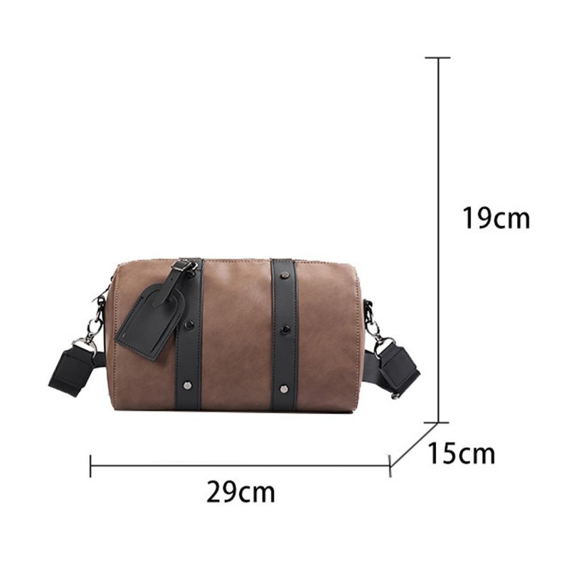 Mænd Kunstlæder Stor Kapacitet Farve-match Crossbody Taske Patchwork Cylinder Skuldertaske Messenger Bag