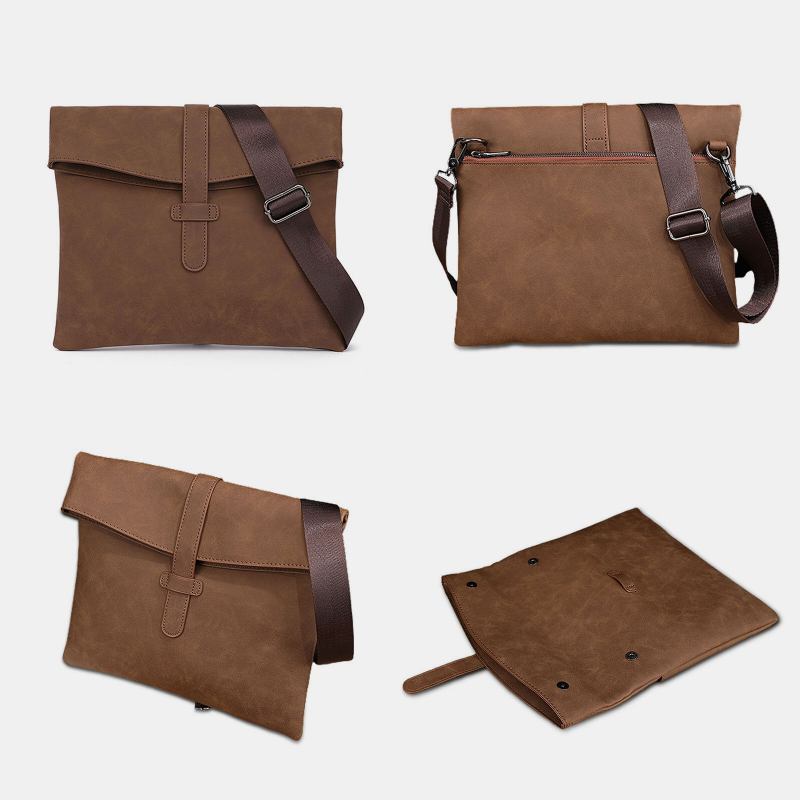 Mænd Kunstlæder Vintage Stor Kapacitet Messenger Taske 14 Tommer Laptop Casual Håndtaske