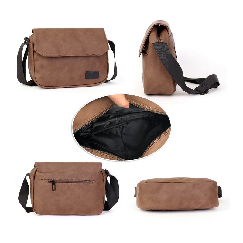 Mænd Kunstlæder Vintage Vandtæt Crossbody Taske Cover Mobiltelefon Pocket Messenger Bag