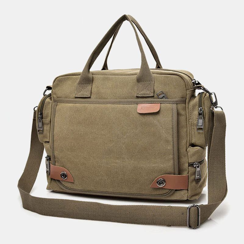 Mænd Lærred Stor Kapacitet Multi-lomme Casual 13.3 Tommer Bærbar Taske Crossbody Tasker Skuldertaske Briefcase