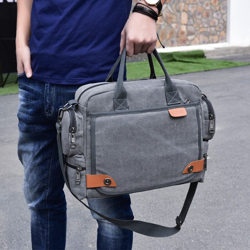 Mænd Lærred Stor Kapacitet Multi-lomme Casual 13.3 Tommer Bærbar Taske Crossbody Tasker Skuldertaske Briefcase