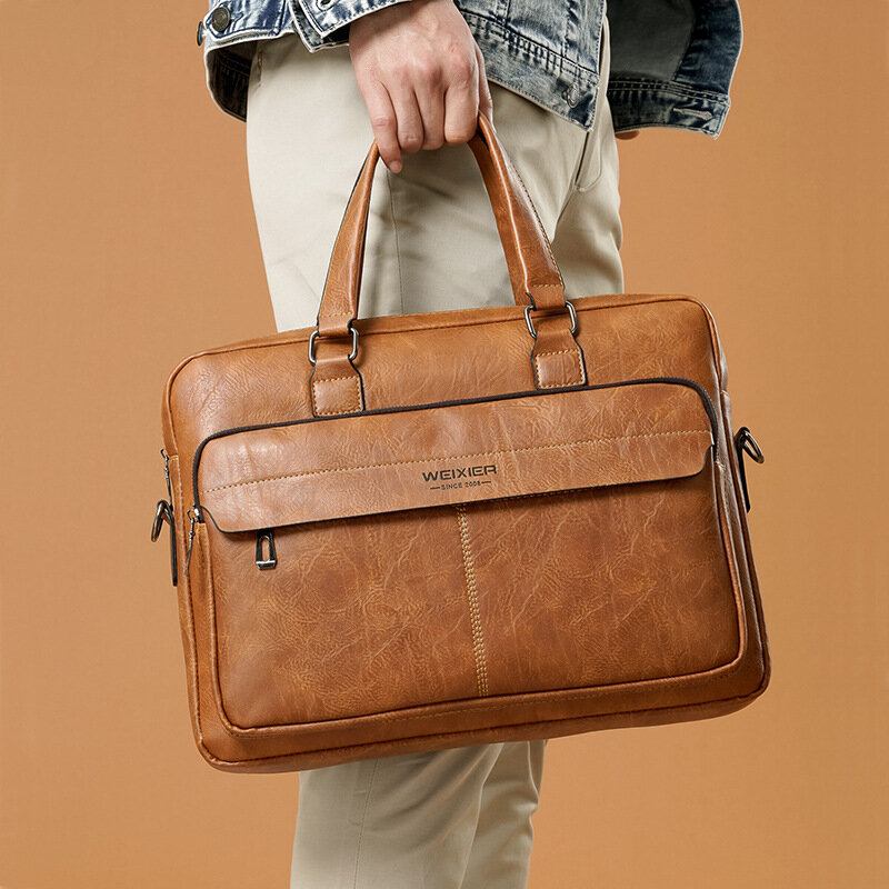 Mænd Large Capacity Vintage 13 Tommer Computertaske Messenger Taske Crossbody Tasker Skuldertaske Briefcase