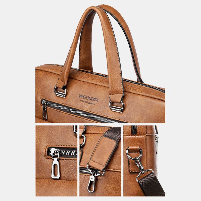 Mænd Lynlås Håndtaske Med Flere Lommer Stor Kapacitet Anti-tyveri Retro 13.3 Tommer Bærbar Dokumentmappe Crossbody Tasker