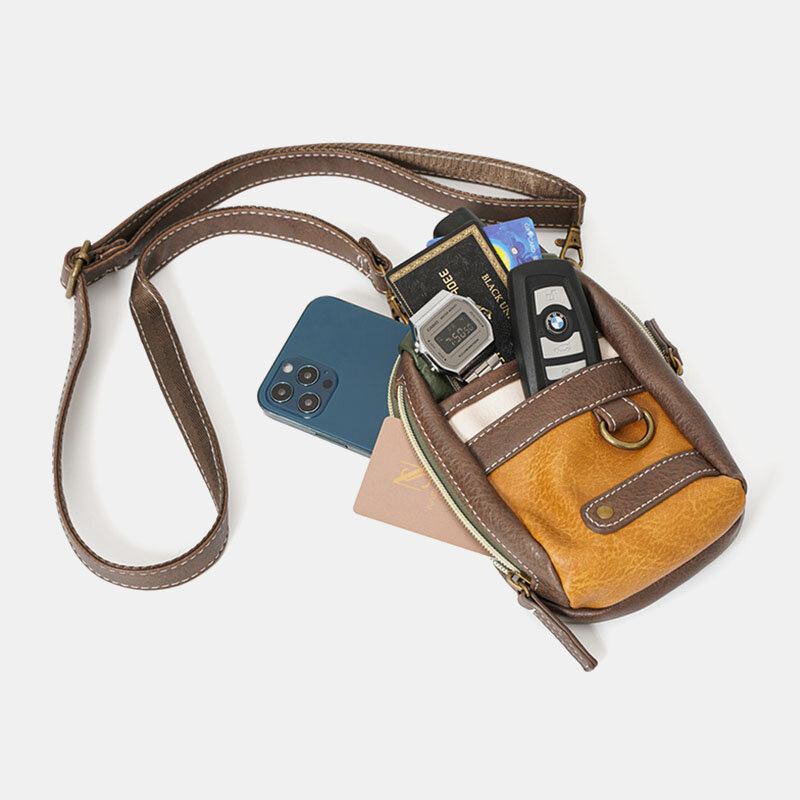 Mænd Mini Syning Farve Casual Crossbody Tasker Aftagelig Skulderrem All-match 6.5 Tommer Telefontaske