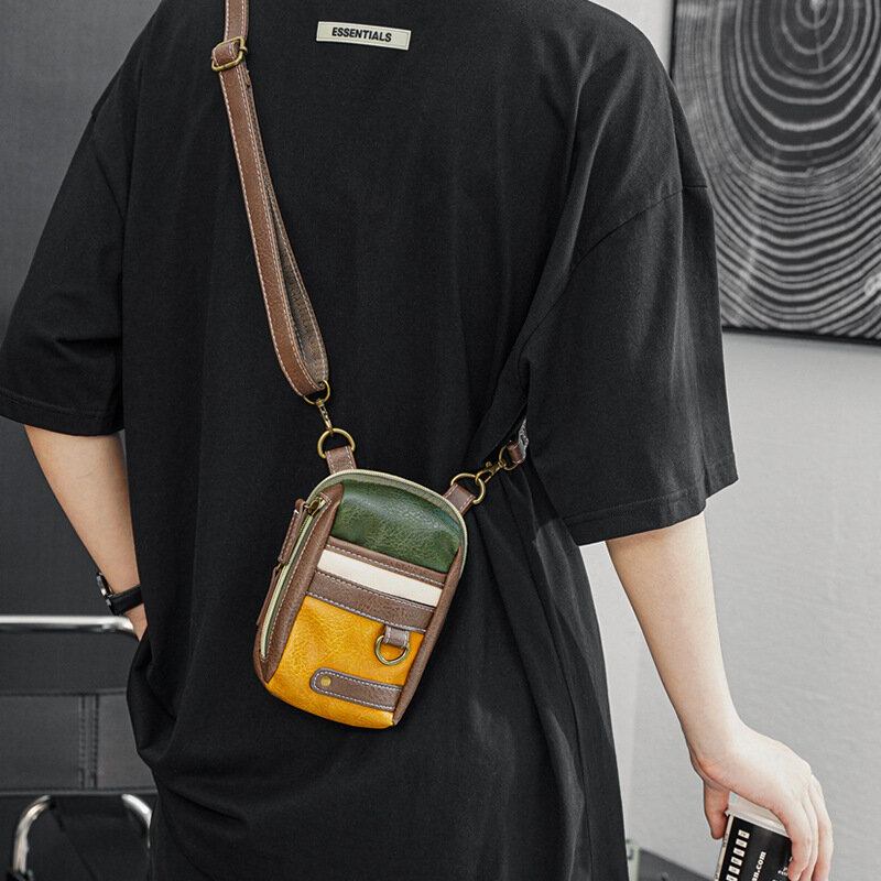 Mænd Mini Syning Farve Casual Crossbody Tasker Aftagelig Skulderrem All-match 6.5 Tommer Telefontaske