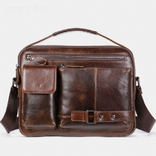 Mænd Olievoks Læder Stor Kapacitet Vandtæt Messenger Taske Briefcase Multi-lomme Kohud Crossbody Tasker Skuldertaske