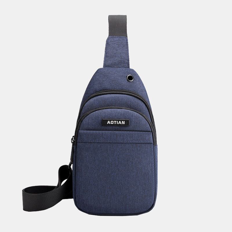 Mænd Øretelefon Hul Stor Kapacitet Multi-lomme Vandtæt Crossbody Taske Sling Bag