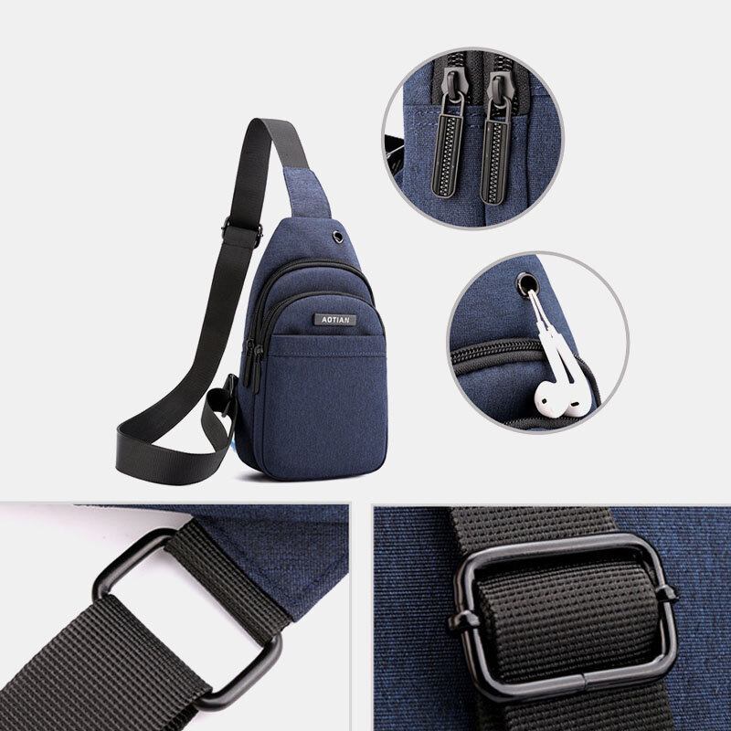 Mænd Øretelefon Hul Stor Kapacitet Multi-lomme Vandtæt Crossbody Taske Sling Bag