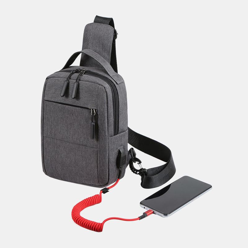 Mænd Polyester Usb Opladning Stor Kapacitet Flerlags Business Crossbody Taske Brysttaske Sling Bag