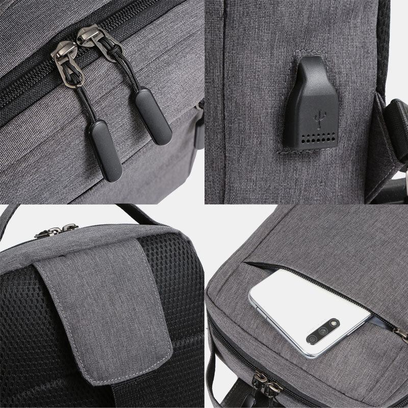 Mænd Polyester Usb Opladning Stor Kapacitet Flerlags Business Crossbody Taske Brysttaske Sling Bag