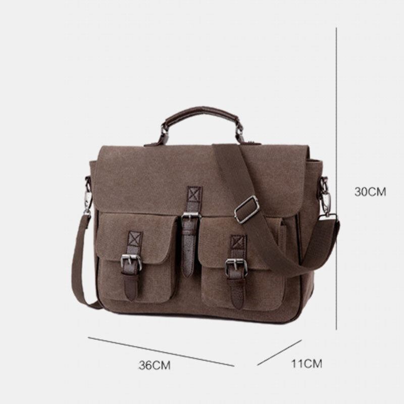 Mænd Pu Læder Canvas Stor Kapacitet 14 Tommer Multifunktionsmappe Crossbody Tasker Håndtaske Rygsæk