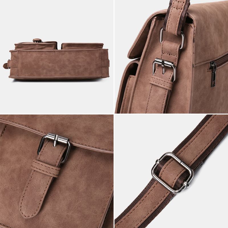 Mænd Pu Læder Multifunktion Anti-tyveri Stor Kapacitet Multi-pocket Crossbody Taske Skuldertaske