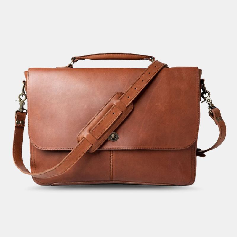 Mænd Pu Læder Multifunktion Vintage 15.6 Inch Laptop Anti-tyveri Briefcase Messenger Taske Crossbody Taske