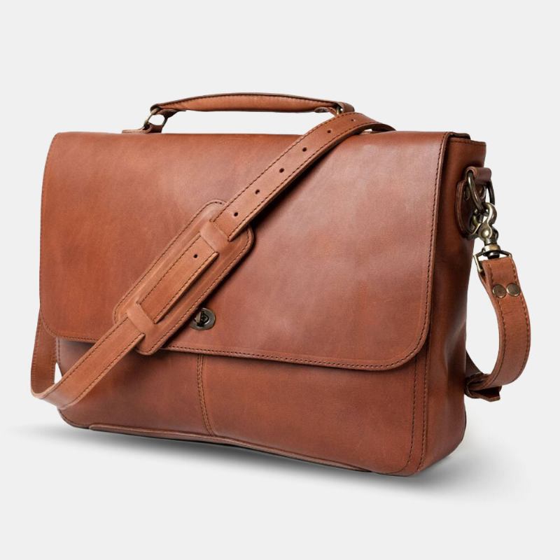 Mænd Pu Læder Multifunktion Vintage 15.6 Inch Laptop Anti-tyveri Briefcase Messenger Taske Crossbody Taske