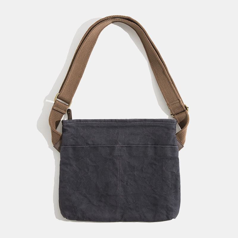 Mænd Simple Oil Wax Canvas Messenger Taske Vandtæt Forstærket Polyester Webbing Crossbody Taske Skuldertaske