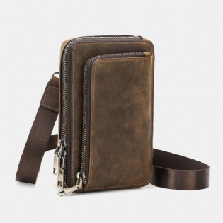 Mænd Vintage Ægte Læder Med Lynlås-side Konvertible Stropper Crossbody-taske Med Stor Kapacitet Bæltetaske Taljetaske