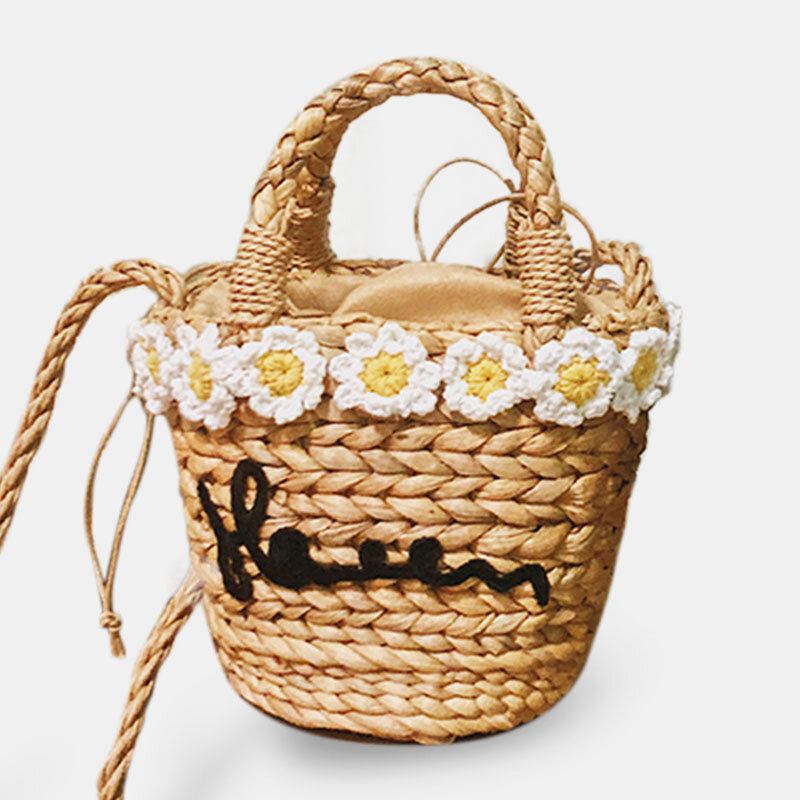 Rejser Til Kvinder Daisy Beach Weave Straw Crossbody Taske Bucket Bag