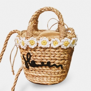 Rejser Til Kvinder Daisy Beach Weave Straw Crossbody Taske Bucket Bag