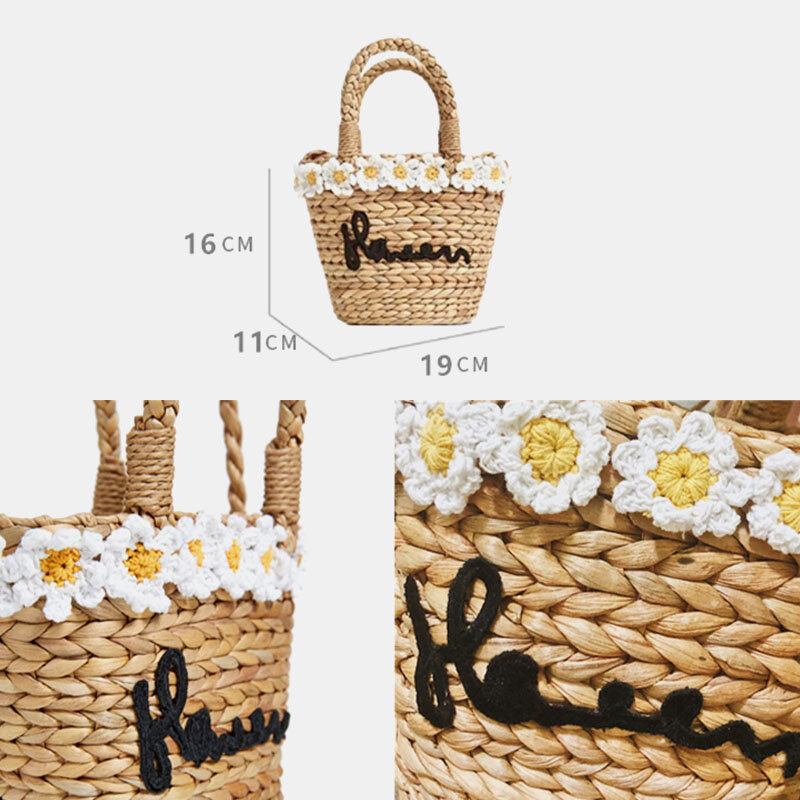 Rejser Til Kvinder Daisy Beach Weave Straw Crossbody Taske Bucket Bag