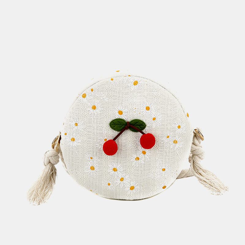 Summer Cherry Dotted Rund Straw Crossbody Taske Skuldertaske