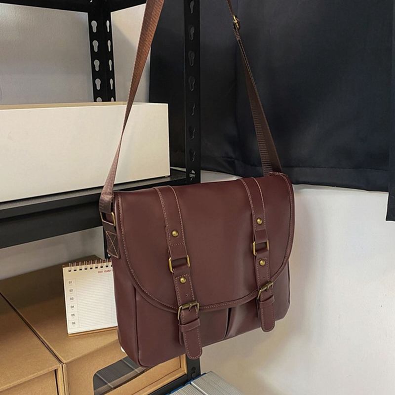 Uniseksuel Kunstlæder Vintage Stor Kapacitet Multi Slot Messenger Taske Holdbar Crossbody Taske