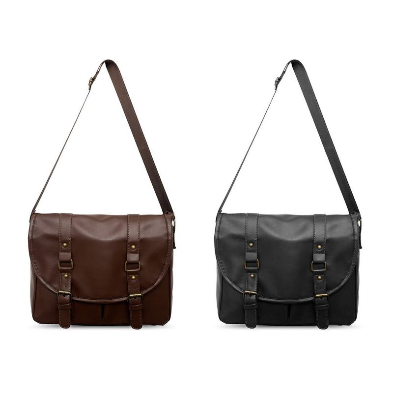 Uniseksuel Kunstlæder Vintage Stor Kapacitet Multi Slot Messenger Taske Holdbar Crossbody Taske