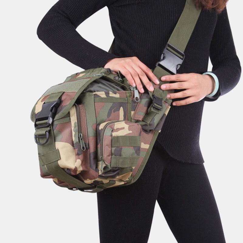 Unisex Oxford Cloth Taktisk Camouflage Udendørs Spil Ridning Multi-bære Sadeltaske Crossbody Taske Taljetaske Rygsæk