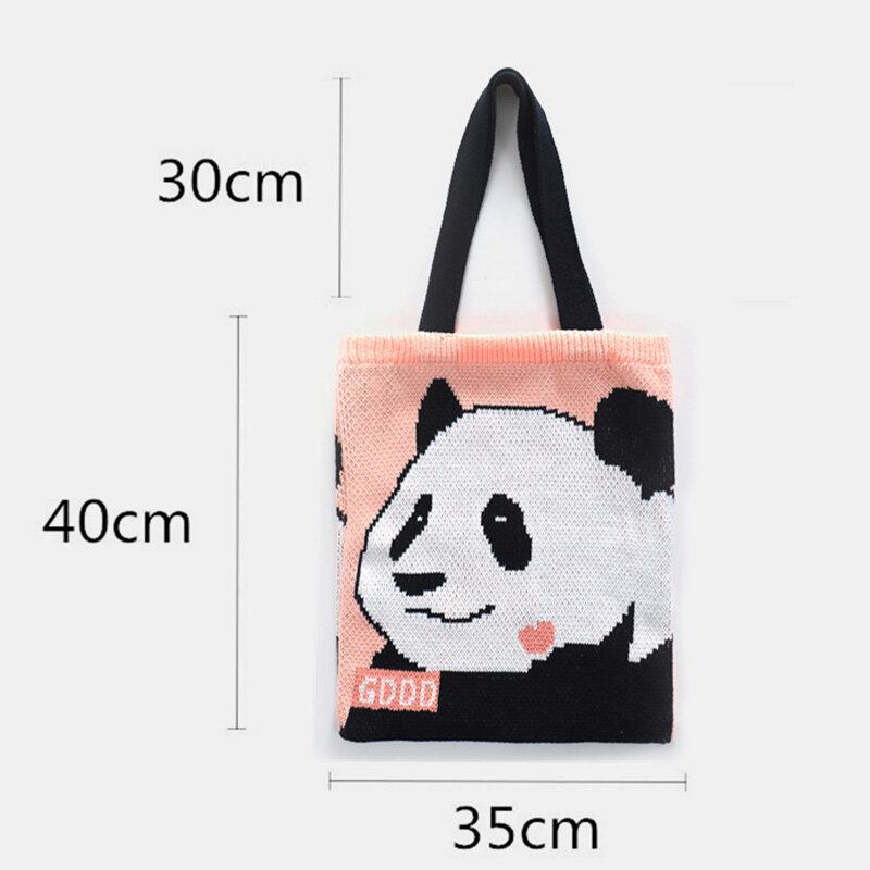 Vinter-ol Beijing 2022 Cute Panda Printing Håndtaske Polyester Fiber Stor Kapacitet Vandtæt Skuldertaske Indkøbstaske