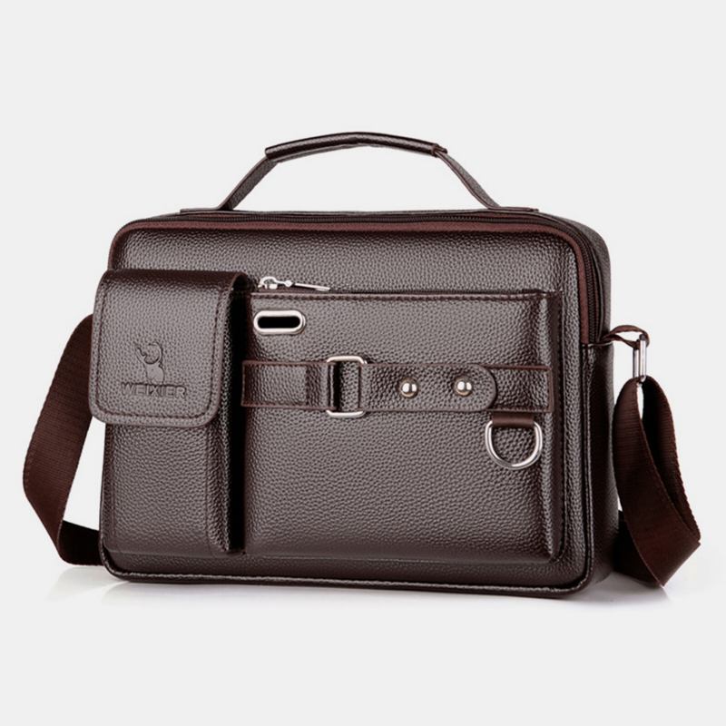 Weixier Mænd Kunstlæder Vintage Stor Kapacitet Crossbody Taske Business Multifunktionel Holdbar Briefcase Taske Messenger Bag