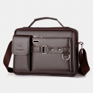 Weixier Mænd Kunstlæder Vintage Stor Kapacitet Crossbody Taske Business Multifunktionel Holdbar Briefcase Taske Messenger Bag