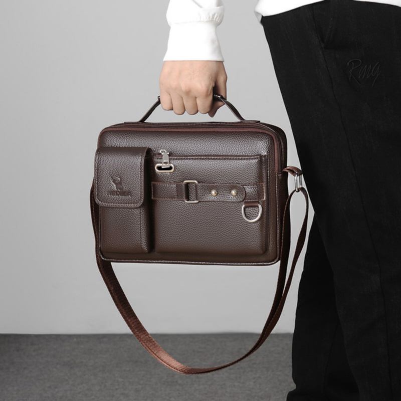 Weixier Mænd Kunstlæder Vintage Stor Kapacitet Crossbody Taske Business Multifunktionel Holdbar Briefcase Taske Messenger Bag