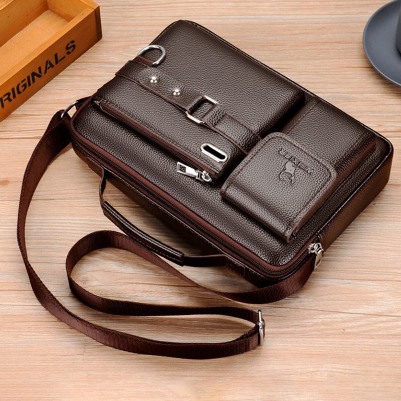 Weixier Mænd Kunstlæder Vintage Stor Kapacitet Crossbody Taske Business Multifunktionel Holdbar Briefcase Taske Messenger Bag