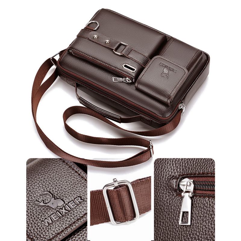 Weixier Mænd Kunstlæder Vintage Stor Kapacitet Crossbody Taske Business Multifunktionel Holdbar Briefcase Taske Messenger Bag