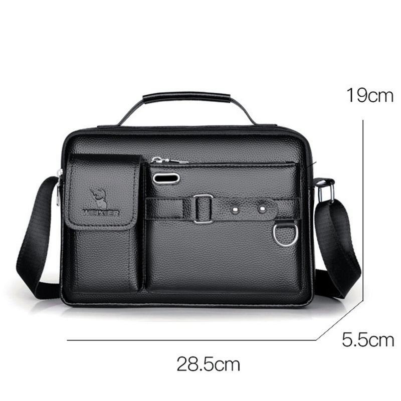 Weixier Mænd Kunstlæder Vintage Stor Kapacitet Crossbody Taske Business Multifunktionel Holdbar Briefcase Taske Messenger Bag