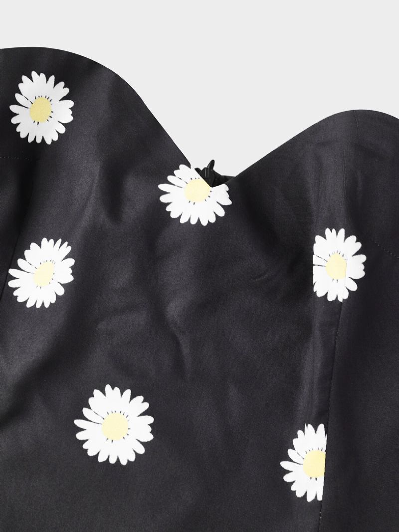 Chic Daisy Print Off Skulder Kortærmet Casual Mini Kjole