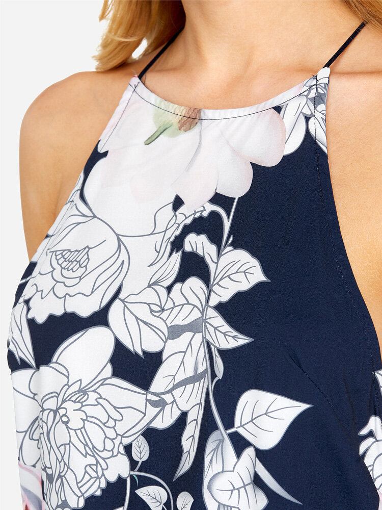 Off Skulder Blomsterprint Halter Rygløs Mini Kjole