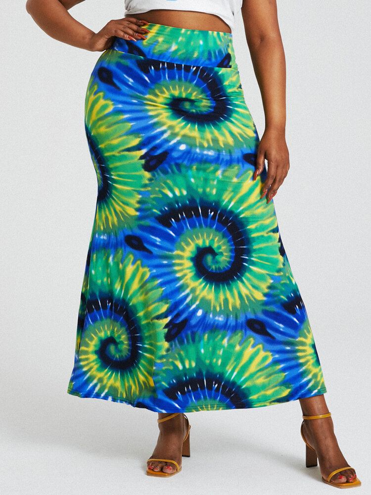 Bohemia Tie Dye Print Højtaljede Balder Bodycon Lang Nederdel