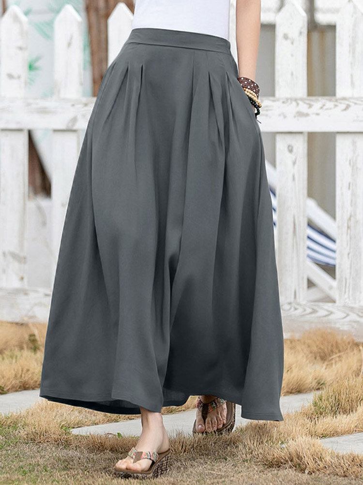 Fritid Solid Ruched Pocket Maxi Nederdel