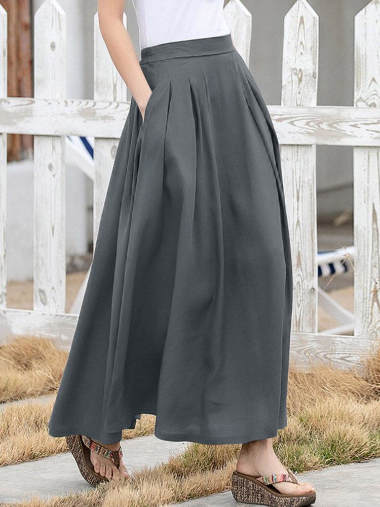 Fritid Solid Ruched Pocket Maxi Nederdel