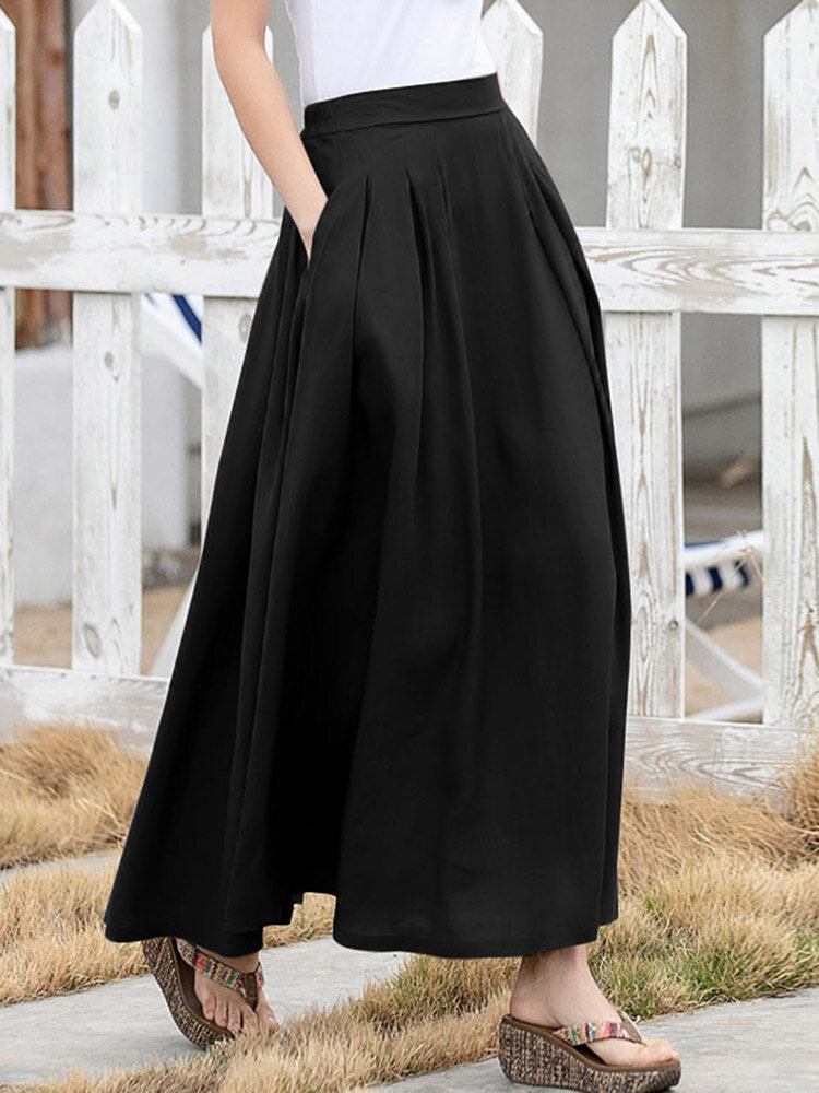 Fritid Solid Ruched Pocket Maxi Nederdel